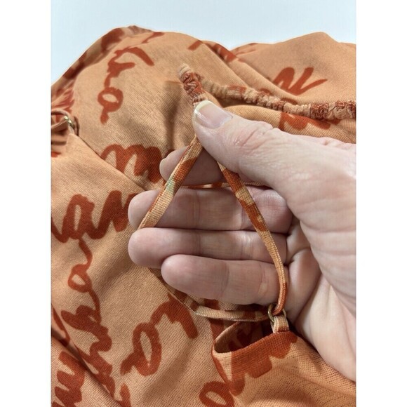 Nanushka Alexa Maxi Dress Orange Peach Logo Print Large Cinched Ruched Bodycon - Picture 12 of 16